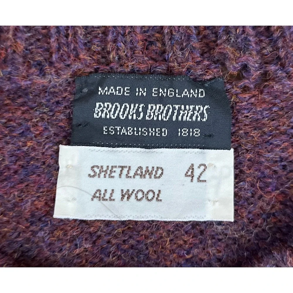 Brooks Brothers Shetland Wool Argyle Sweater Mens 42 Purple Made in England Vtg